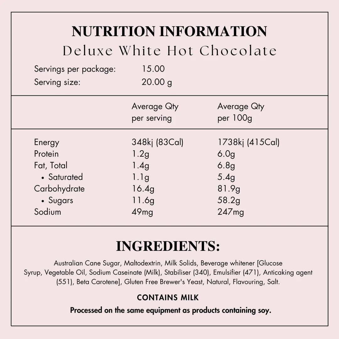 made to milk white hot chocolate nutritional info