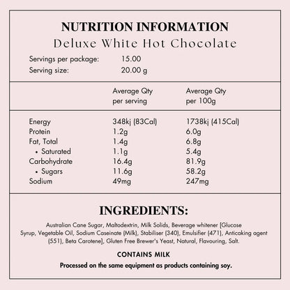 made to milk white hot chocolate nutritional info